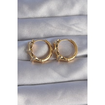 Ezoconcept Pirinç Gold Renk Kabartmalı Zirkon Taşlı Oval Model Küpe Çok Renkli