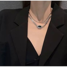 Girift Vintage Cascade 2'li Kare Vintage Kolye Gümüş