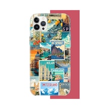 Apple iPhone 12-12 Pro Uyumlu Kart Postal Kolaj Uv Baskılı Silikon Kılıf Renkli