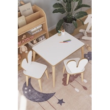 Çocuk Oyun Aktivite Masası 60x45 Cm 2 Sandalyeli Çocuk Çalışma Masası Çok Renkli