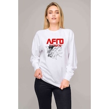 Afro Samurai Samuray Baskılı Beyaz Kadın Sweatshirt