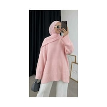 Bomii Kadın Şardonlu Kazak Uzun Pembe - 936904603 Pembe