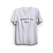 Stoned&Fame Born In 90's Baskılı Unisex %100 Pamuk Beyaz T-shirt Beyaz