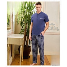 Pijamoni Erkek Düğme Yaka Kısa Kol Pijama Takımı 6850/14 - 1 Adet Saks