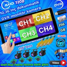 4 Adet Ahd 720p Nesne Tanımalı Sesli İkazlı Kamera Dvr Dokunmatik Monitör 12 Volt
