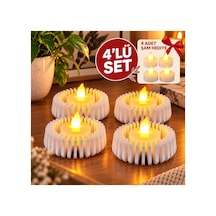 4 Lü Modern Dekoratif Led Mumluk Seti 3d Baskı Yuvarlak Tasarım, 4 Adet Pilli Led Mum Hediyeli, Beyaz Açık