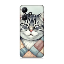 İnfinix Hot 30i Uyumlu Yamalı Sevimli Kedi Desenli Silikon Kılıf Çok Renkli