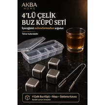 4 Lü Çelik Buz Küpü Seti Maşalı Saklama Kutulu Sulandırmayan İçecek Soğutucu Metal