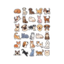 30 Adet Vektörel Kedi Köpek Sticker Seti - Laptop Defter Telefon Su Matarası İçin Çok Renkli