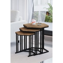 Tokyo 3'lü Zigon Sehpa Siyah Metal - Atlantik Çam Tabla