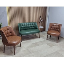 Azra Mobilya Deri Çay Seti Koltuk Takımı - Bekleme Salonu - Cafe Mobilya - Ofis Mobilya - Balkon Mobilya Yeşil-kahve