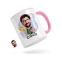 Kişiye Özel Erkek Ressam Karikatürlü Pembe Kupa Bardak-1
