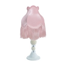 Kadife Kaplı Broş Dekorlu Pembe Vintage Abajur AB012245 Diğer