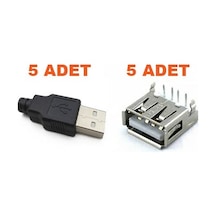 5 Dişi 5 Erkek 4 Pin Usb Soket Seti Konnektör Şarj Kablosu