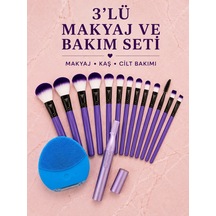 Zenvia 3 Lü Makyaj Ve Cilt Bakım Seti 12 Parça Makyaj Fırçası Kaş Alma Düzeltme Ve Silikon Yüz Temizleme Ciha