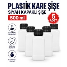 Plastik Kare Şişe 500 Ml - Siyah Kapaklı Şişe 5 Adet
