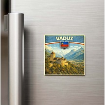 Retro Lihtenştayn Vaduz Şehri Temalı Vintage Buzdolap Magneti 9x9 Cm