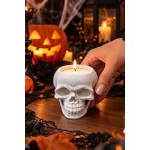 Halloween Kuru Kafa Mumluk Kafatası Mum Standı Cadılar Bayramı Parti Masa Dekorasyonu 8 X 6,5 Cm Diğer