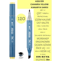 Çift Taraflı Profesyonel Çizim Kalemi Kalıcı Mürekkep Üçgen Gövde İnce Uç 1 Mm Kesik Uç 2-6mm Sketch 120-kanarya Sarısı