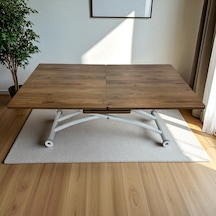 Ortadan Açılır Akıllı Masa Üst Mdf Ceviz Alt Ayak Beyaz