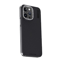 Joko Apple iPhone Uyumlu 15 Pro Max Kılıf Aramid 600d Kevlar Karbon Fiber Magsafe Kapak - Gri İtdark11761