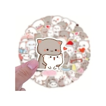 Ms Major Selection 50'li Cute Peach Cat Stickers, Sticker Seti Laptop Notebook Tablet Sticker Seti Abanoz