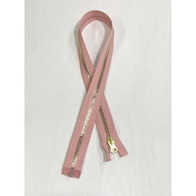 Pudra / Metalik Görünümlü Gold Plastik Diş / Kaban Mont Fermuarı / 60 Cm