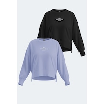 Slazenger Vıtal 2 Li Set Kadın Oversıze Lila - Siyah Sweatshirt Lila - Siyah