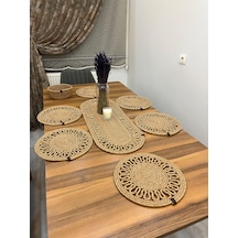 Senza Atelier 7 Parça Jüt Supla Ve Runner Seti - El Örmesi Hasır Yemek Masası Takımı Jüt Hasır