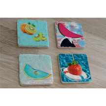 İlüstrasyon Meyve Manipülasyon Doğal Taş Bardak Altlığı 4'lü Set - Natural Stone Coasters-174094 Çok Renkli