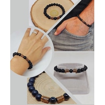 Siyah Akik & Oniks Taşı 8mm Unisex Tasarım Bileklik Hawaii Model Çok Renkli