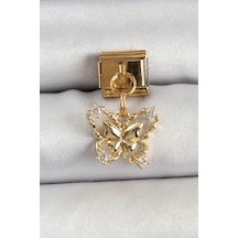 316l Çelik Sallantılı Zirkon Taşlı Kelebek Model Gold Renk Nomination Charm - Tj-bc1408 Gümüş