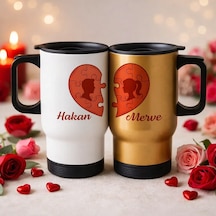 Bk Gift Kişiye Özel Sevgili Çift Tasarımlı 2li Kulplu Beyaz&gold Çelik Termos Mug 450 Ml -1, Sevgiliye Hediye, Sevgililer Günü Hediyesi Kobitmeyencom3
