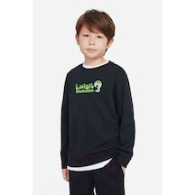 Tshirthane Luigi'S Mansion 3 Logo Baskılı Unisex Çocuk Siyah Sweatshirt Siyah