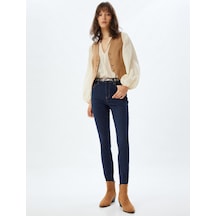 Koton Yüksek Bel Kot Pantolon Düğmeli Dar Kalıp - Skinny Push Up Fit Jean Koyu İndigo 5wal40204md Koyu İndigo