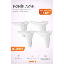 İmt Aksesuar Konik 14 Cm Beyaz Mobilya 4 Adet Ayağı Robot Süpürgeye Uyumlu Koltuk Tv Ünitesi Konsol Ayağı Beyaz