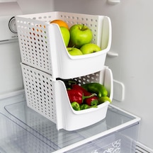 2'li İstiflenebilir Sepet Buzdolabı Sepeti Buzdolabı Sebzeliği - Beyaz