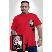 Angemiel Anime Demon Slayer Kimetsu No Yaiba Mitsuri Kanroji Kırmızı Büyük Beden Kadın Basic Minimal Baskılı Tişört Kırmızı