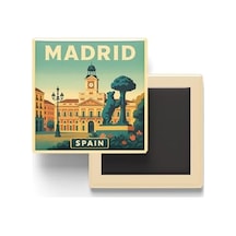 Madrid İspanya - Puerta Del Sol Güneş Kapısı - Baskılı Buzdolap Magneti Kare 9x9 Cm