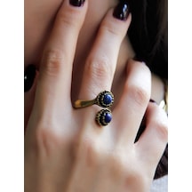 Esha Store Doğal Taş İkili Lapis Doğal Taşlı Ayarlanabilir Yüzük Euy25l Mavi