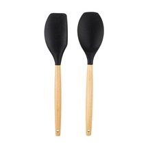 006-01-bambu Saplı Siyah Renkli Silikon Büyük Kaşık Ve Spatula Seti