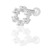 Gümüş Rodyumlu Zirkon Taşlı Simit Modeli Tragus Helix Piercing Küpe Gümüş