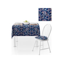 Yaprak Desenli Lacivert Dijital Baskılı Petek Dokuma Masa Örtüsü 140x260