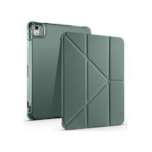 Lexroo İpad Air 11 2025 M3 Kılıf Tri Folding Kalem Bölmeli Standlı Kılıf - Koyu Yeşil Kapaklı Kılıf