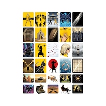 60 Adet Kill Bill Temalı Sticker Seti Sarı Eşofman, Maskeli Dövüşçü Çemberi, Karlı Bahçede Düello - 2 Sayfa - Laptop Çok Renkli