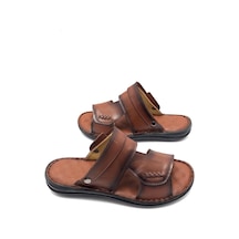 Derilax Hakiki Deri Hafif Tam Ortopedik Masajlı Taba Erkek Terlik Taba