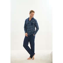 Sevim Erkek Uzun Kol Gömlek Yaka Önden Düğmeli Lacivert Pijama Takım C9t1n5o9 001