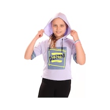 Toontoy Kids Toontoy Kız Çocuk Denım Baskılı Kapüşonlu Tişört Mavi