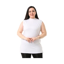 Disentis Büyük Beden Yarım Balıkçı Yanları Yırtmaçlı Uzun Viskon Beyaz Body Beyaz