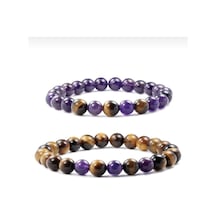 Badeaccessories 8 Mm Ametist Kaplangözü Doğaltaş İkili Bileklik Çok Renkli